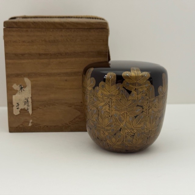 Rare Japanese Tea Ceremony Caddy Container Natsume Makie Gold lacquer w/old box
