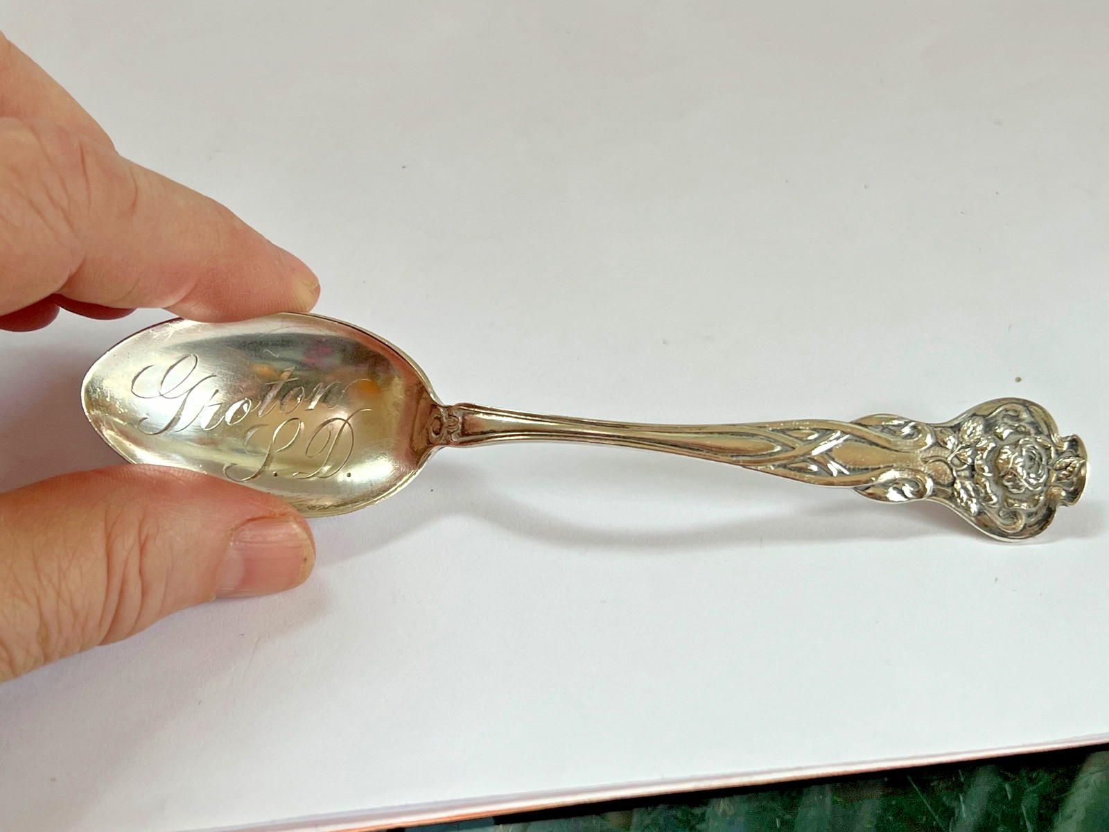 Antique MECHANICS STERLING SILVER Souvenir SPOON GROTON SOUTH DAKOTA -16 grams