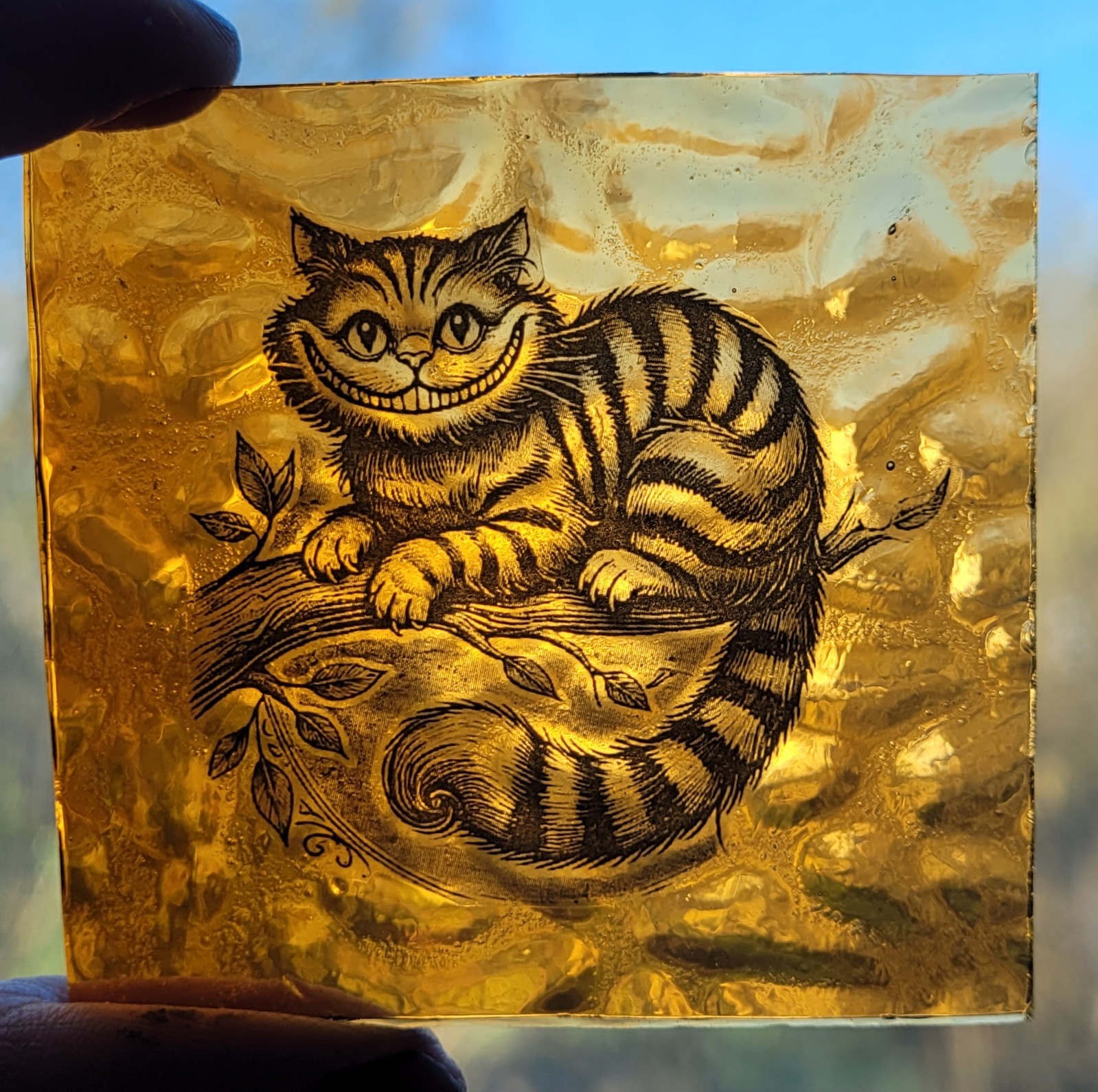 Stained Glass Cheshire Cat Alice in Wonderland Kiln fired art Lewis Carroll