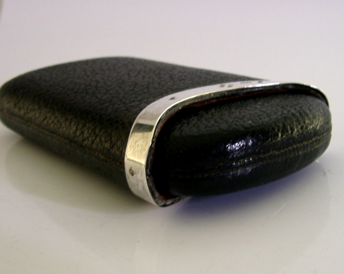 QUALITY ENGLISH STERLING SILVER MOUNTED LEATHER CIGAR CASE 1875 ANTIQUE