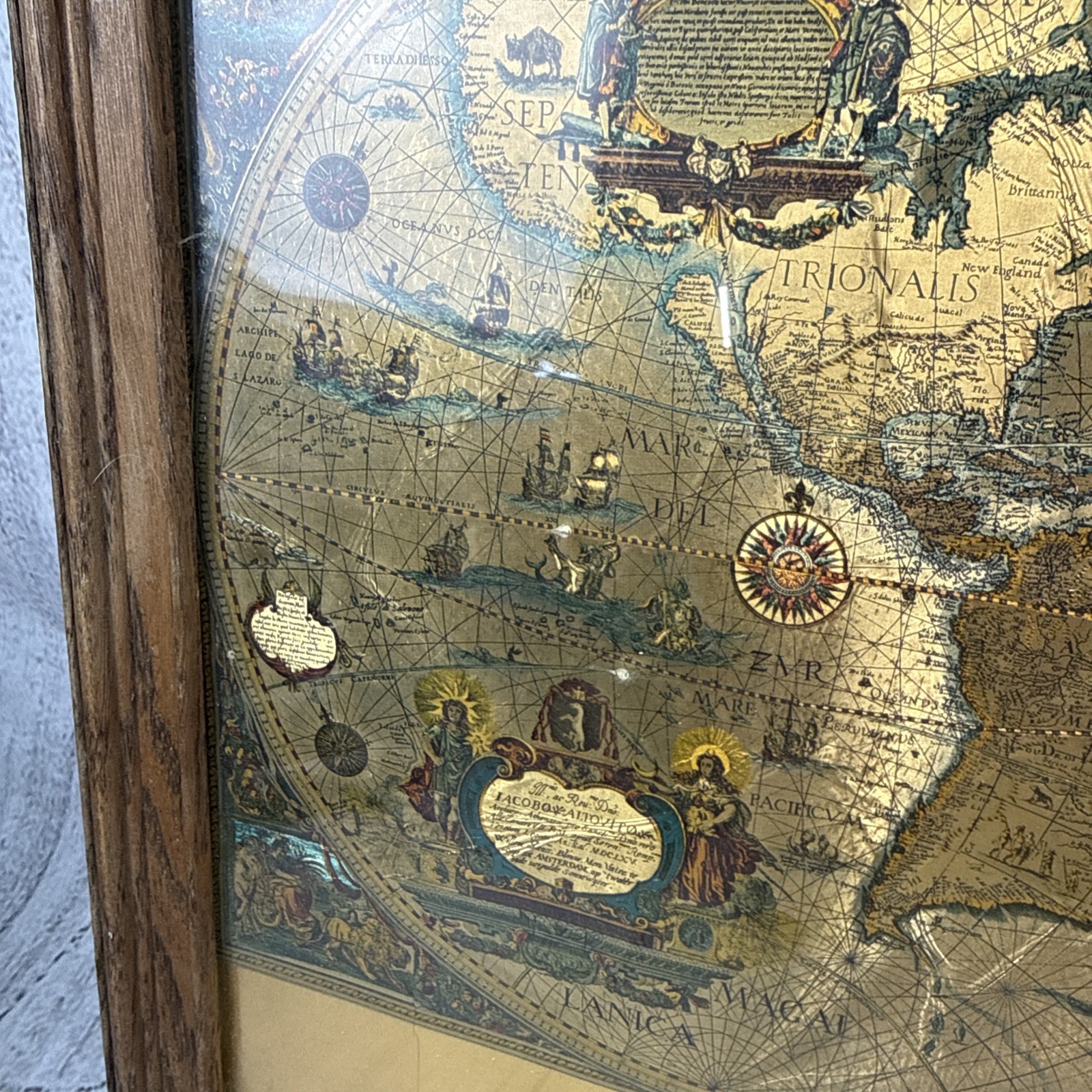 Gold Foiled World Blaeu Wall Map Nova Totivs Terrarvm Orbis – Original Frame