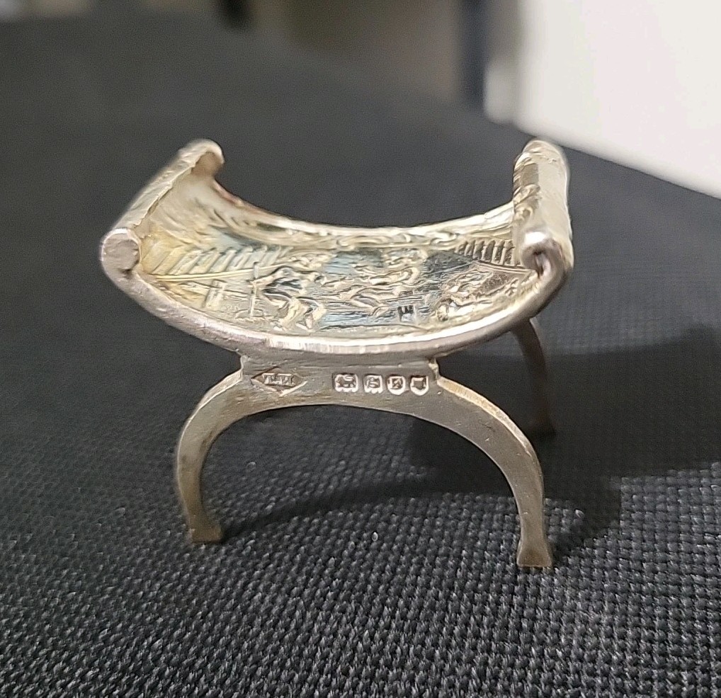 Antique Victorian Silver Miniature Curule Chair Theodor Hartmann-K. Kurz Germany