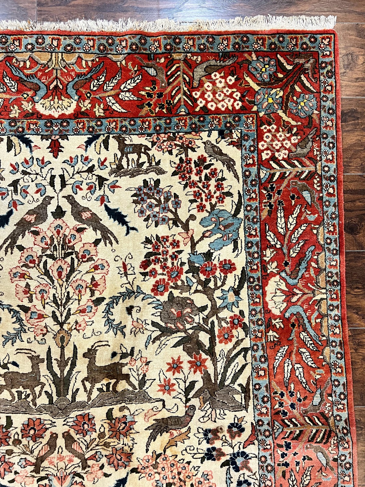 Tree of Life Rug 5×7 Animal Motifs Deer Birds Fine 225 KPSI Vintage Handmade