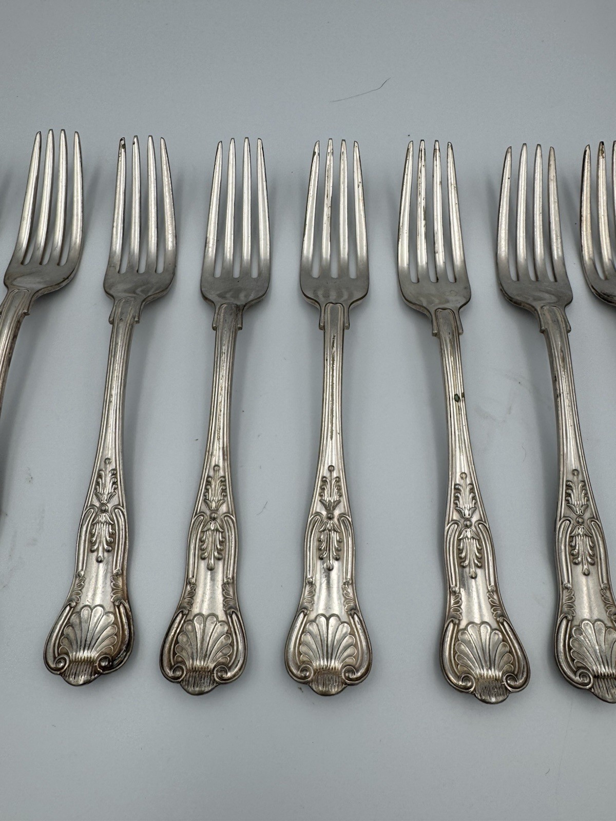 10 pc set Gorham Kings II Pattern Silverplate Flatware salad forks 7″ Used Worn