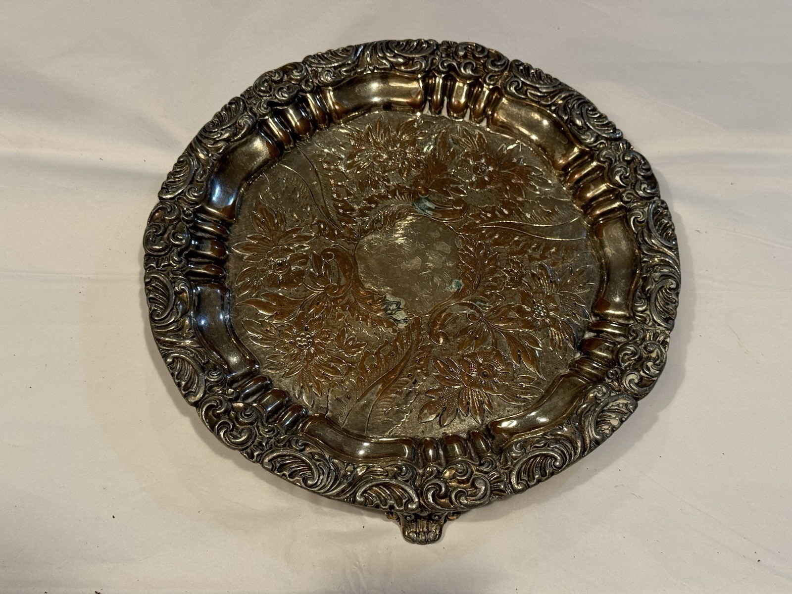 Vintage Silver Plated Tray Serving Platter Engraved Plate