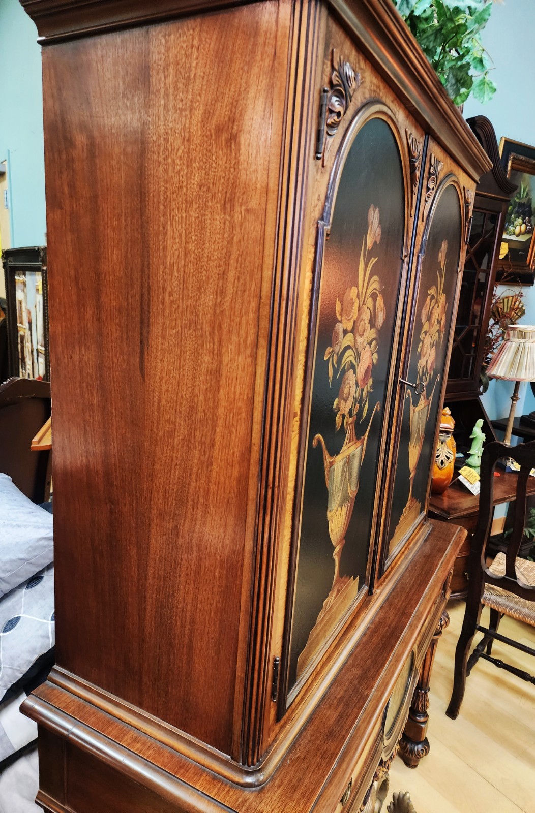Berkey & Gay English Jacobean Walnut/Burlwood Cabinet