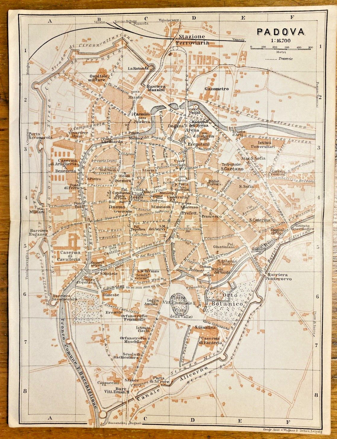 Padova Padua Veneto Italy 6″x8″ tinted 1913 detailed tourist map Roman city