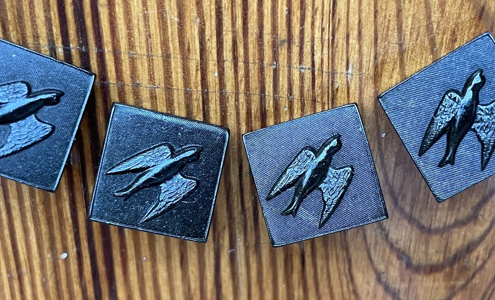 1850s Civil War Victorian Black Rubber Square Button Swallow in flight Goodyear