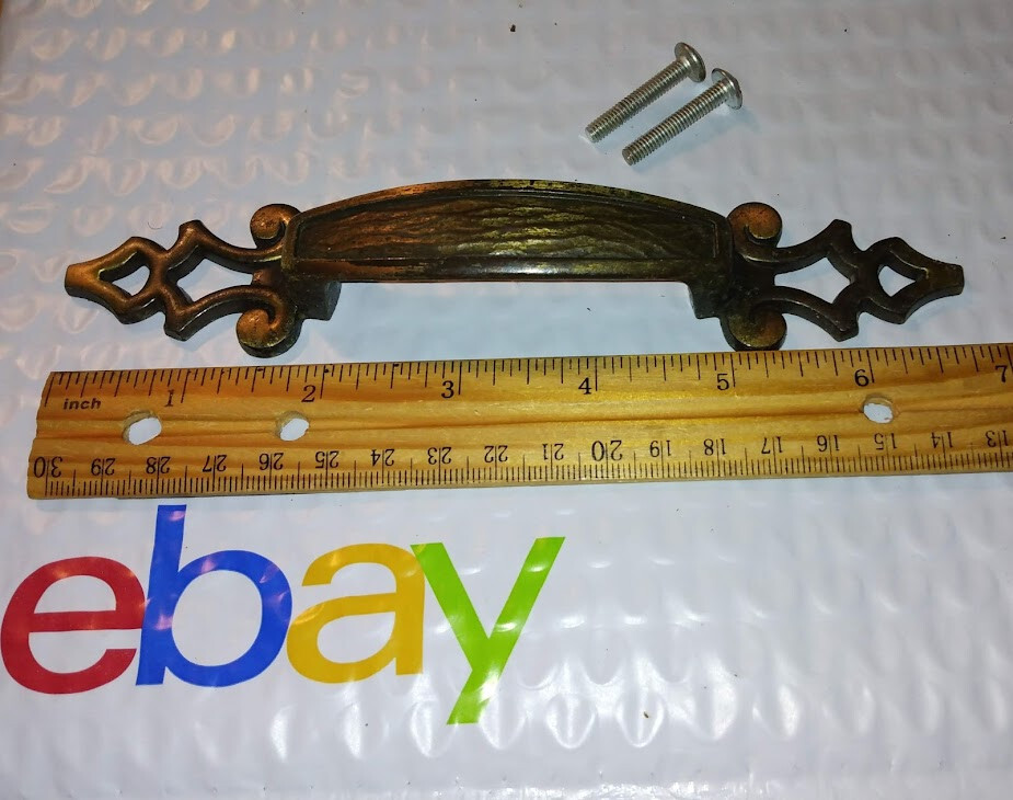 1 each VTG Amerock 172-1 Rustic Colonial Brass 3″ CC Drawer Pull-6 3/4″ Long VG