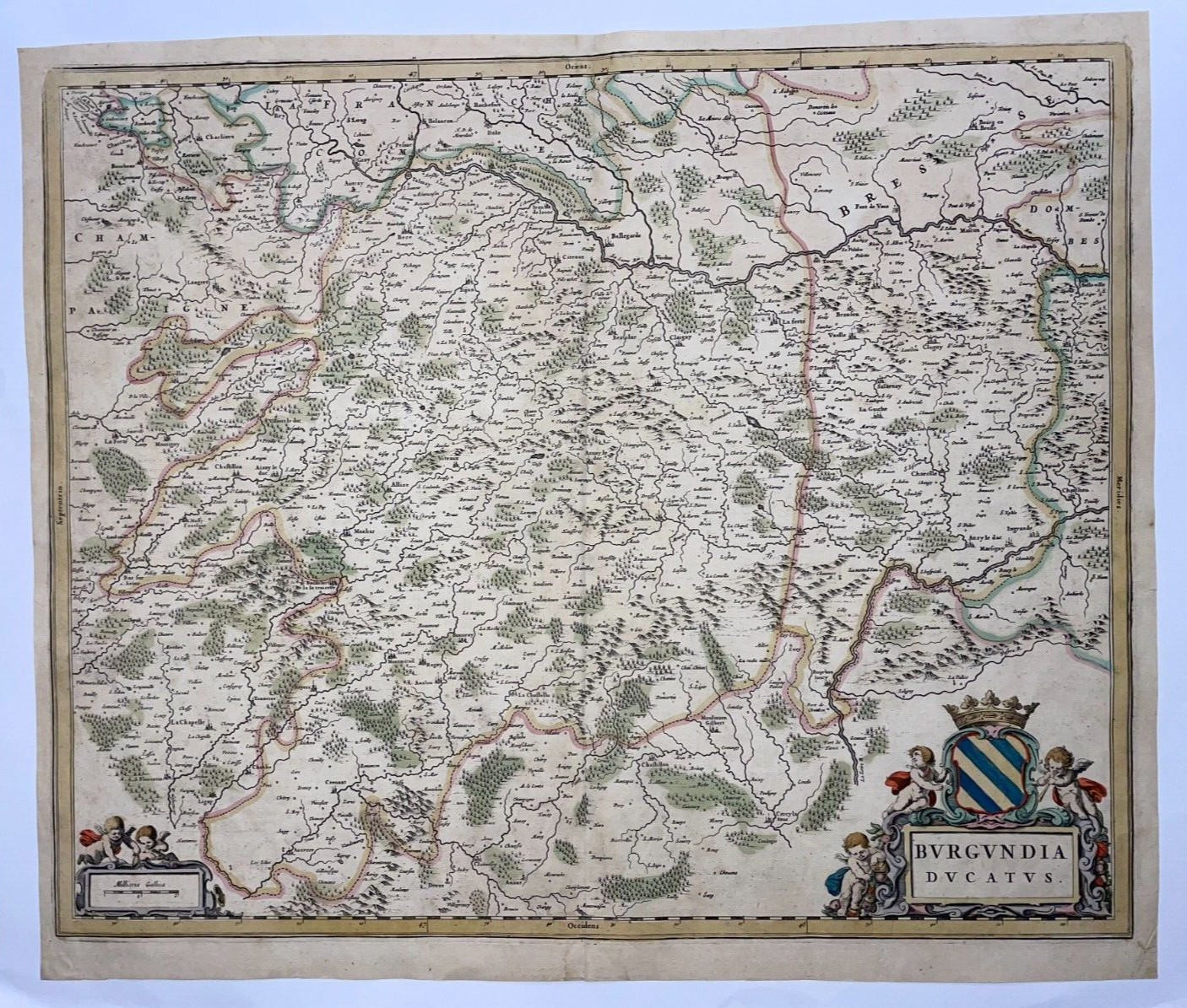 BOURGOGNE FRANCE 1654 WILLEM BLAEU LARGE ANTIQUE ENGRAVED MAP 17TH CENTURY