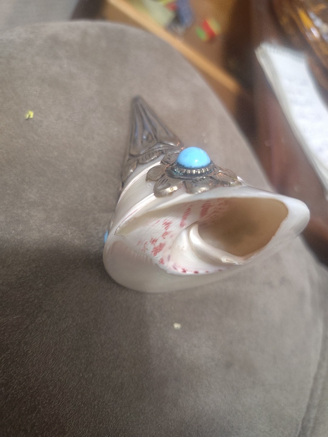 Vintage Tibetan Silver Conch Shell Trumpet Horn