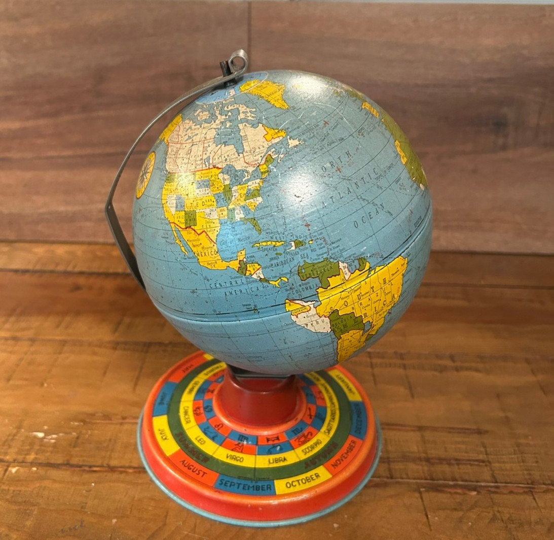 Vintage Ohio Art Co Tin Lithograph Globe.