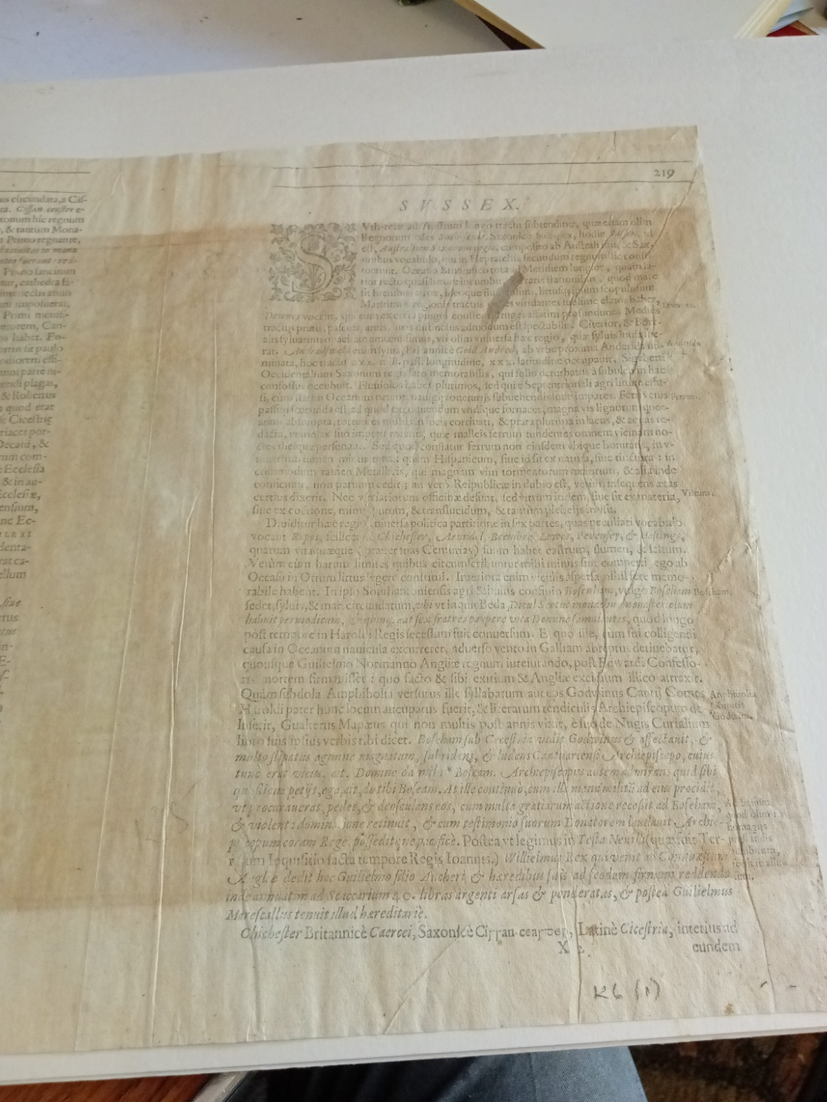 sussex,sussexia,john norden,1607, first edition, text in latin on verso