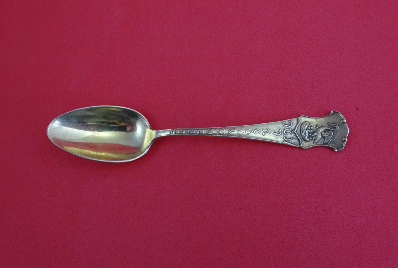 Pattern Unknown by Shiebler Sterling Souvenir Spoon light GW w/ crane 4 1/2″