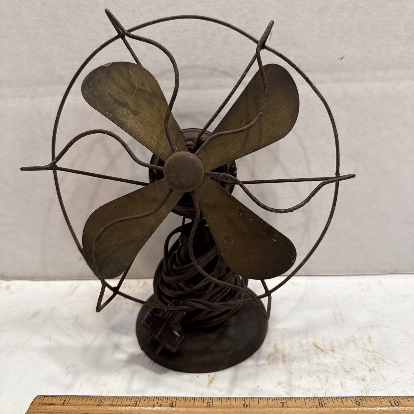 Antique Polar Cub Type H Brass Blade Cast Iron Base Fan Non Osc *Works
