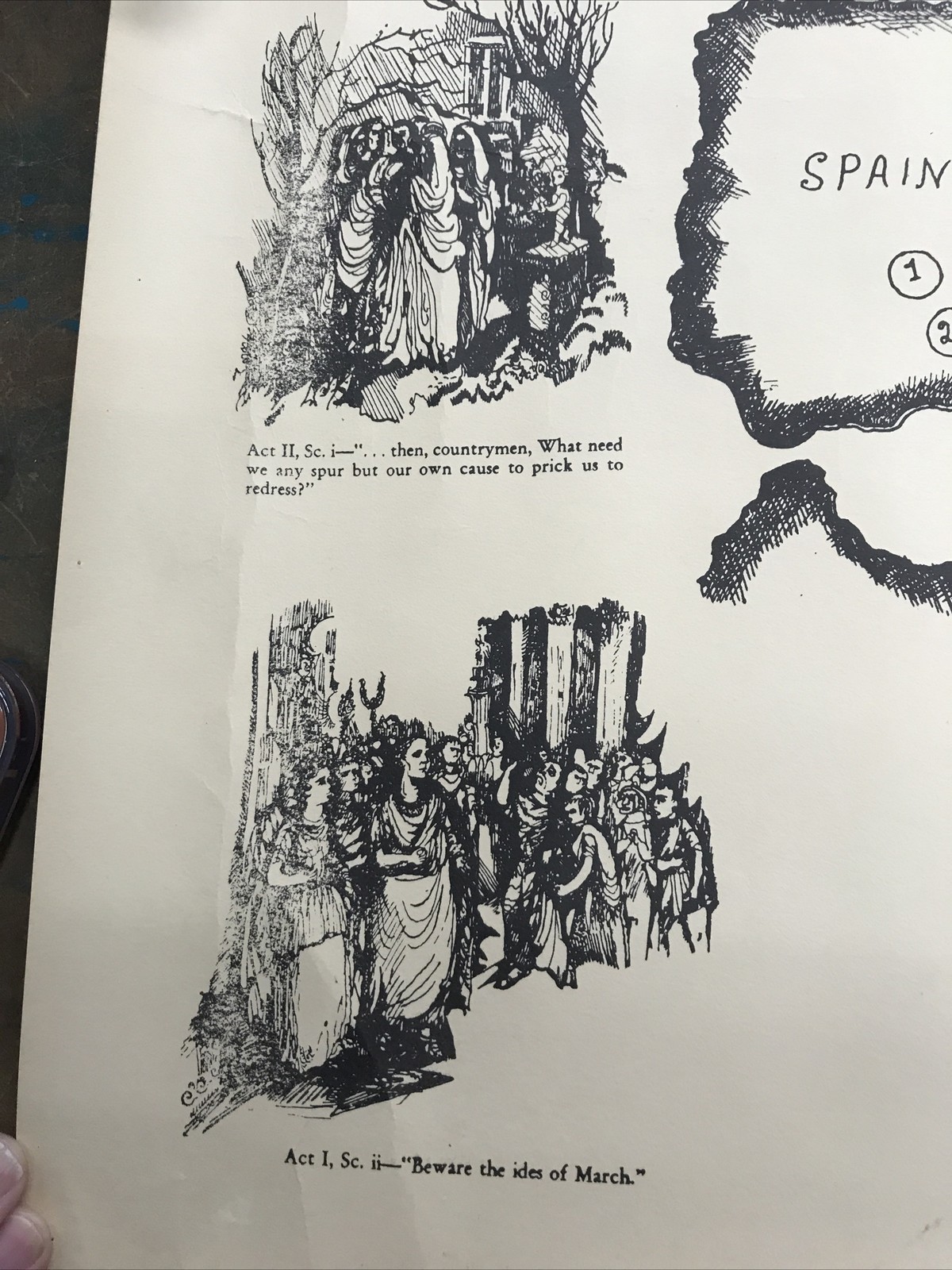 Antique Map-Scenes Of JULIUS CAESAR-Educational Illustrators Barbara Houseworth