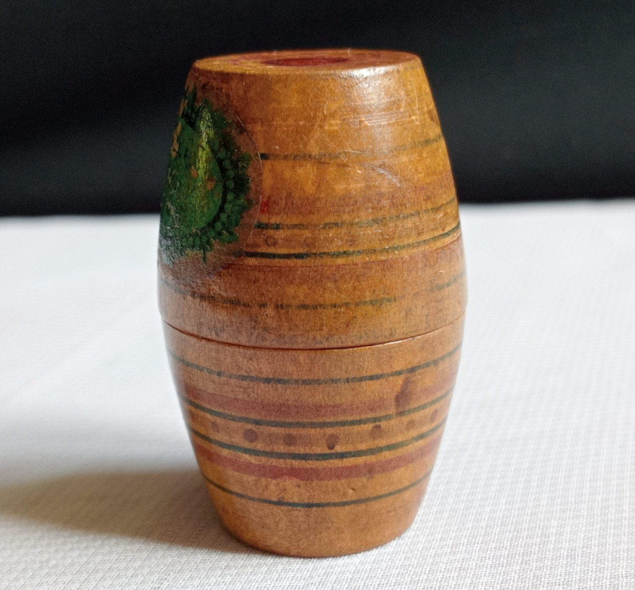 19th Century Tunbridge Ware Whitewood Trifle Thimble Case Miniature Barrel