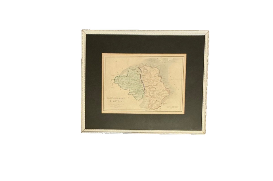 Antigue Coloured map of Counties Londondery & Antrim By Alfred Adland 1843 M892