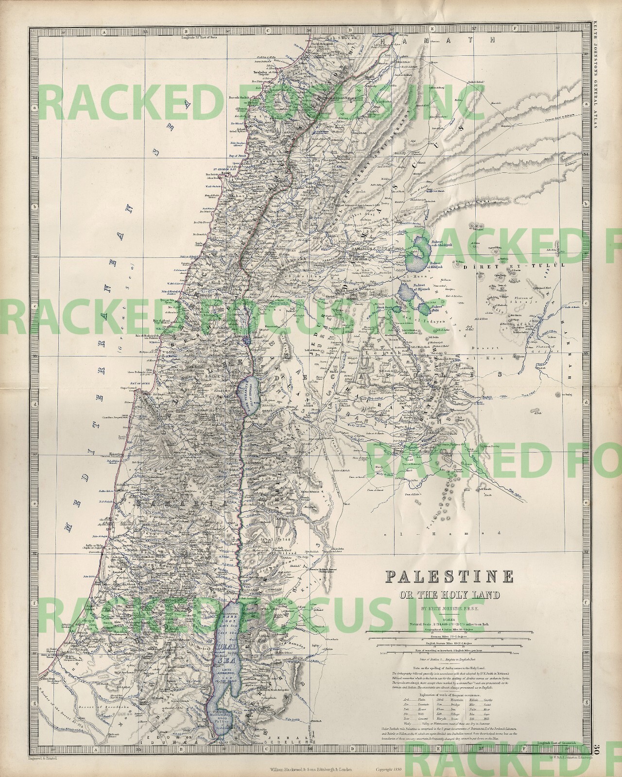 Map of Palestine 1850-16×20 Keith Johnson / William Blackwell & Sons (reprint)