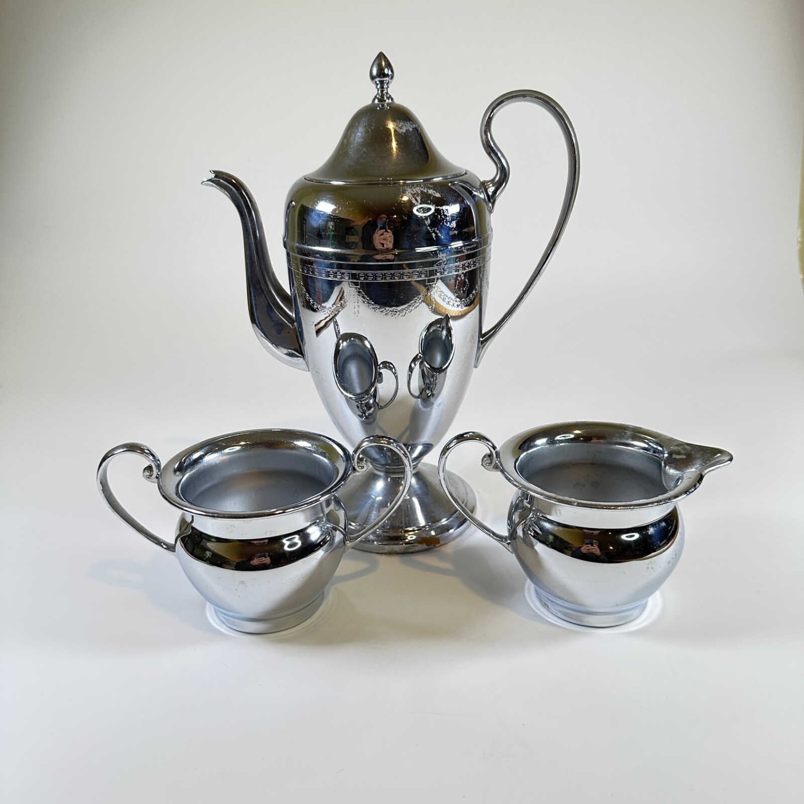 Farberware Teapot with Cream and Sugar Holders Vintage