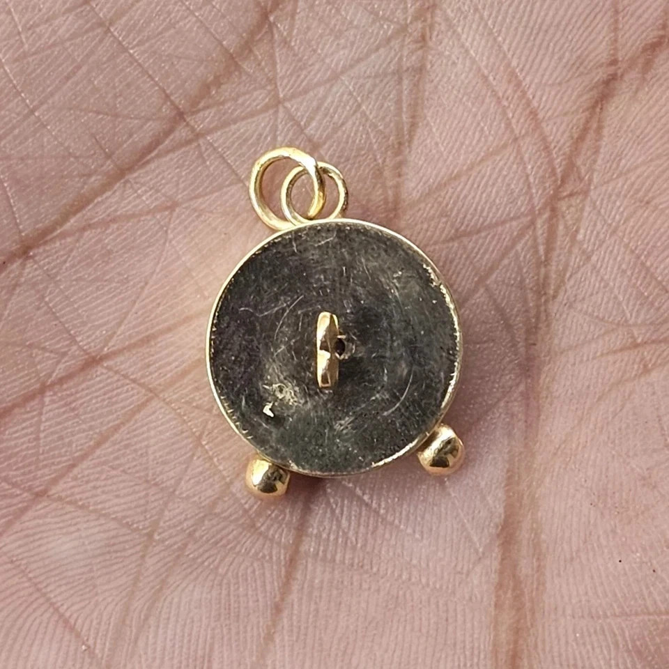 Vintage Style Clock Charm Pendant 14K Yellow Gold Plated Silver Free 18″ Chain