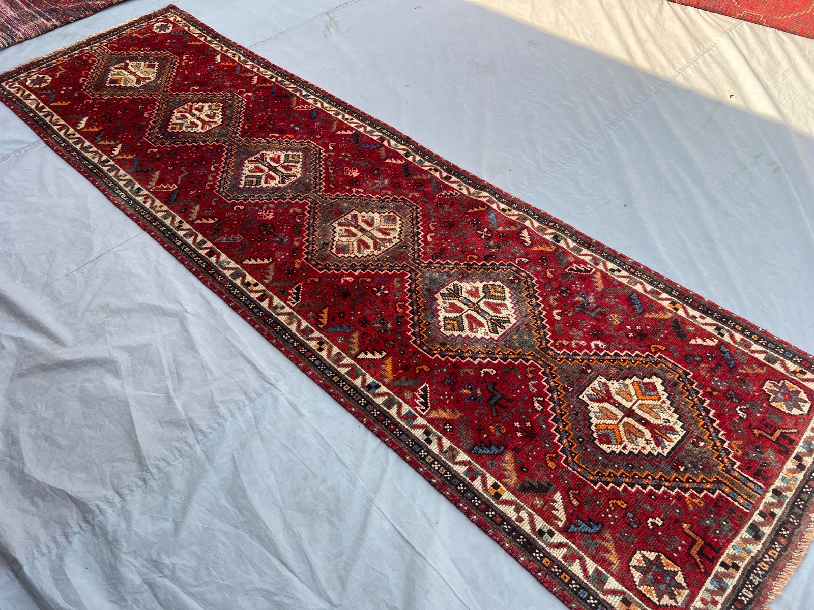 Red Turkish 3x10ft Vintage Hand Knotted Wool Runner Rug Tribal Medallion Carpet