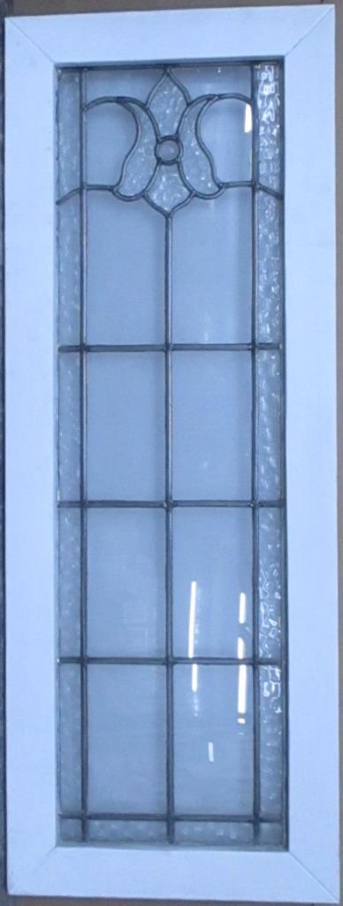 SIMPLE FLORAL LARGE OLD ENGLISH LEADED STAINED GLASS WINDOW 16.5″ X 44″