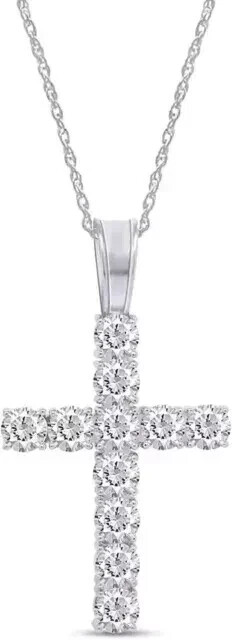 3Ct Round-Cut Lab Created Cross Pendant 14K White Gold Plated