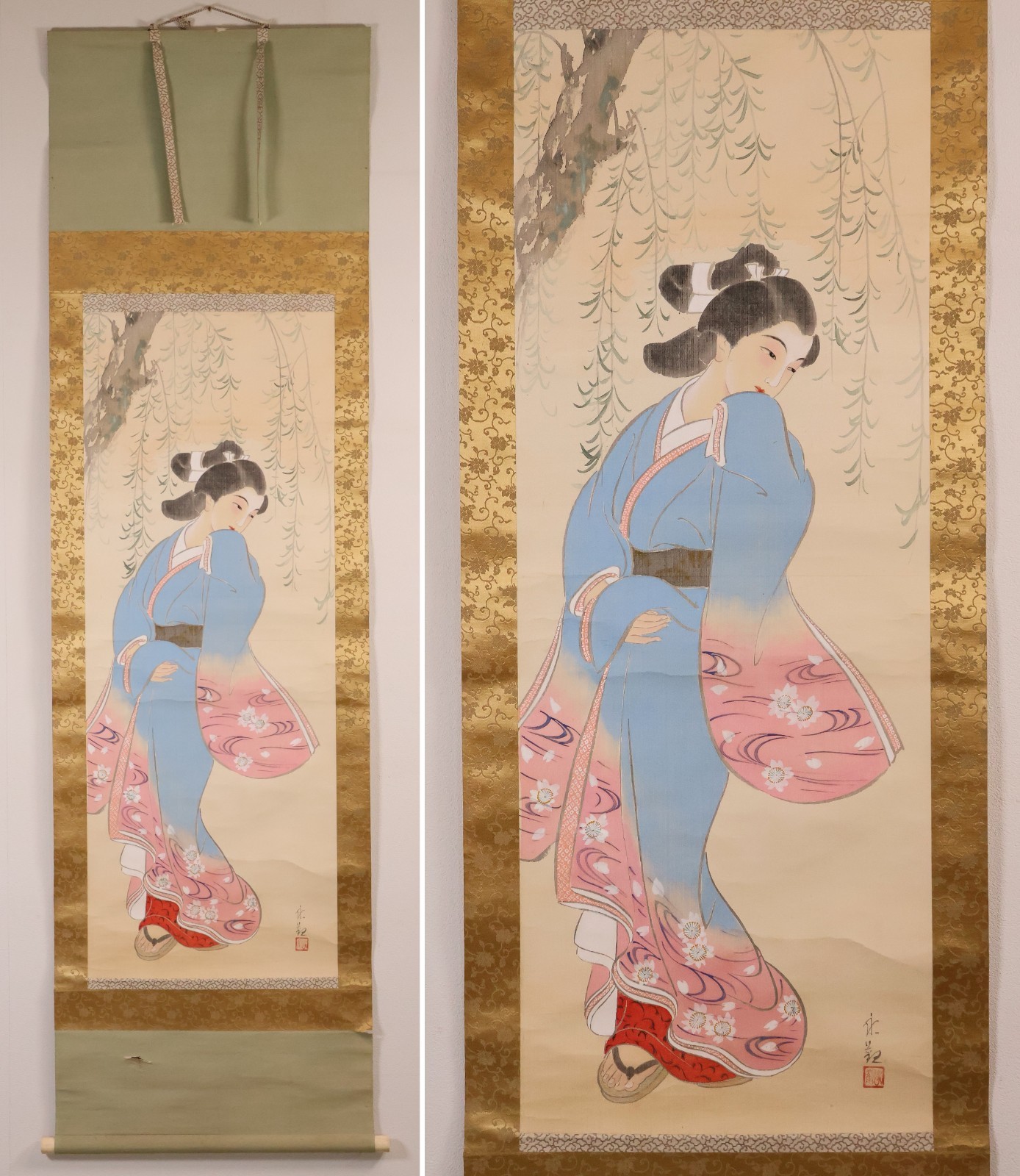 Japanese Hanging Scroll Hand Painted ‘Bijin Beautiful Woman’ KAKEJIKU By Eikan
