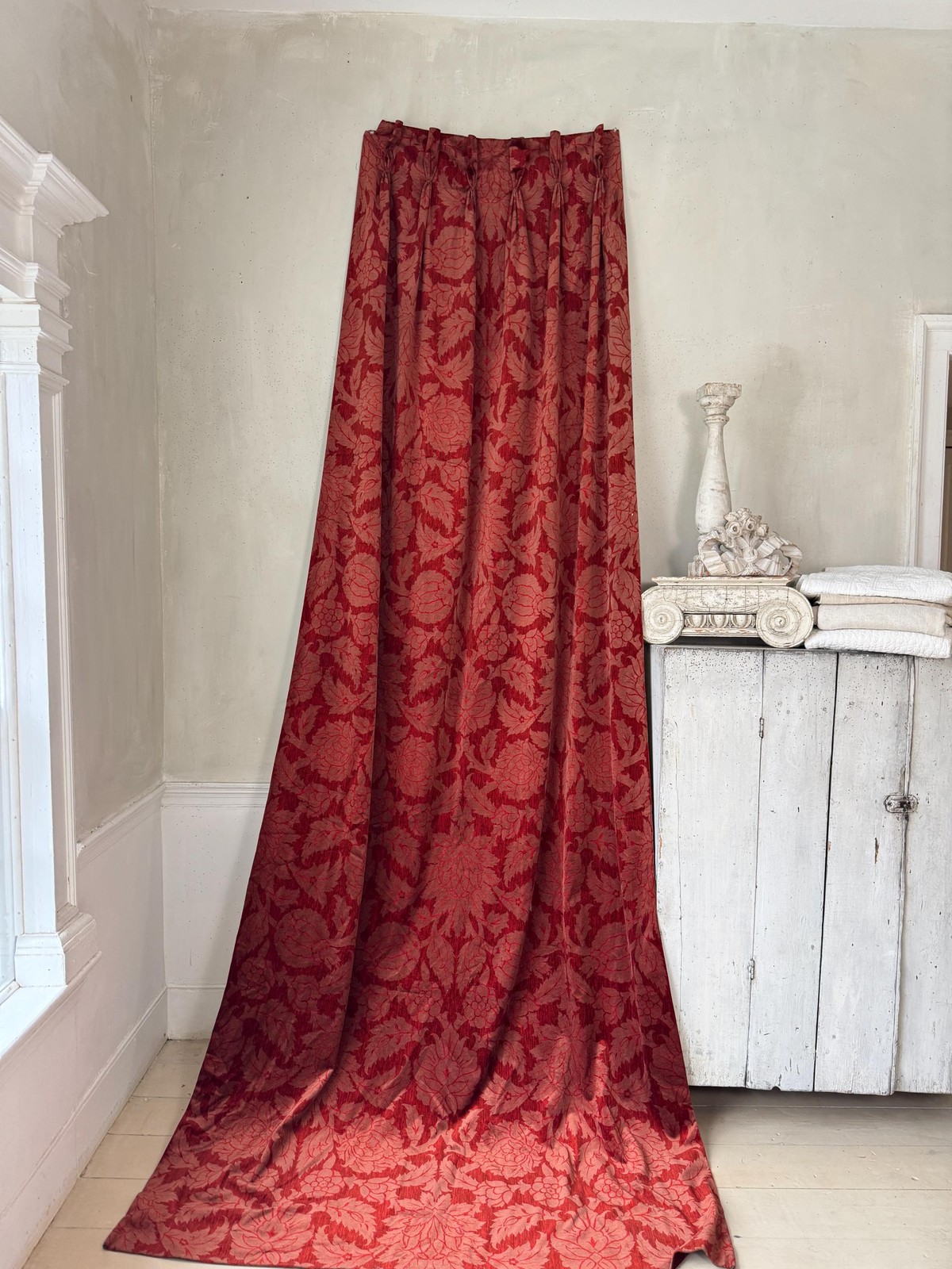 1 ( 4 available) 119×54 Vintage Curtain French velvet Deep Red Damask Chateau D