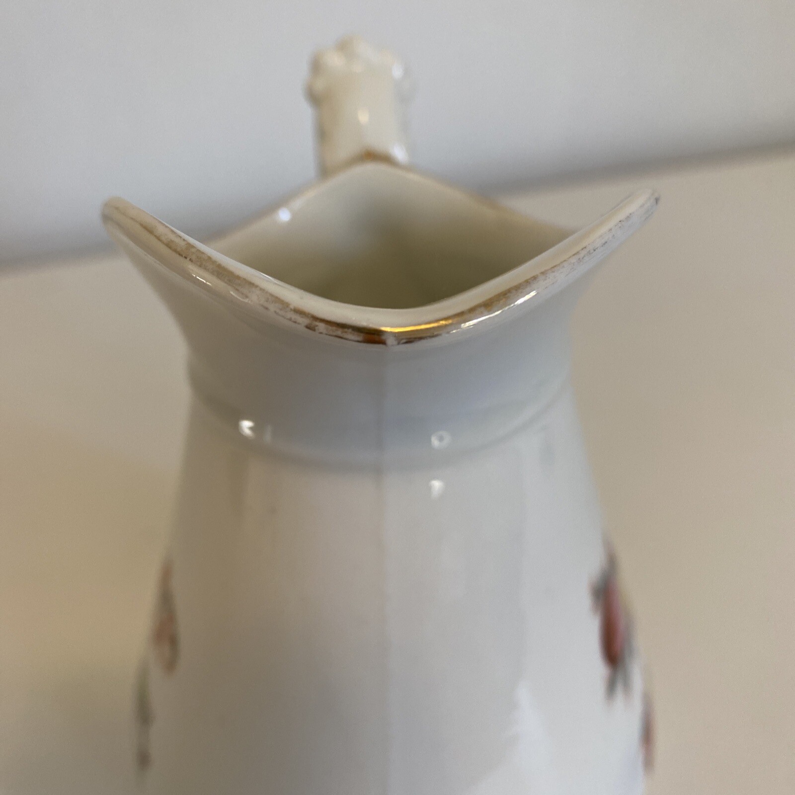 Hand Painted Small Pitcher w Embossed Gilded Rope Knot and Rose Design
