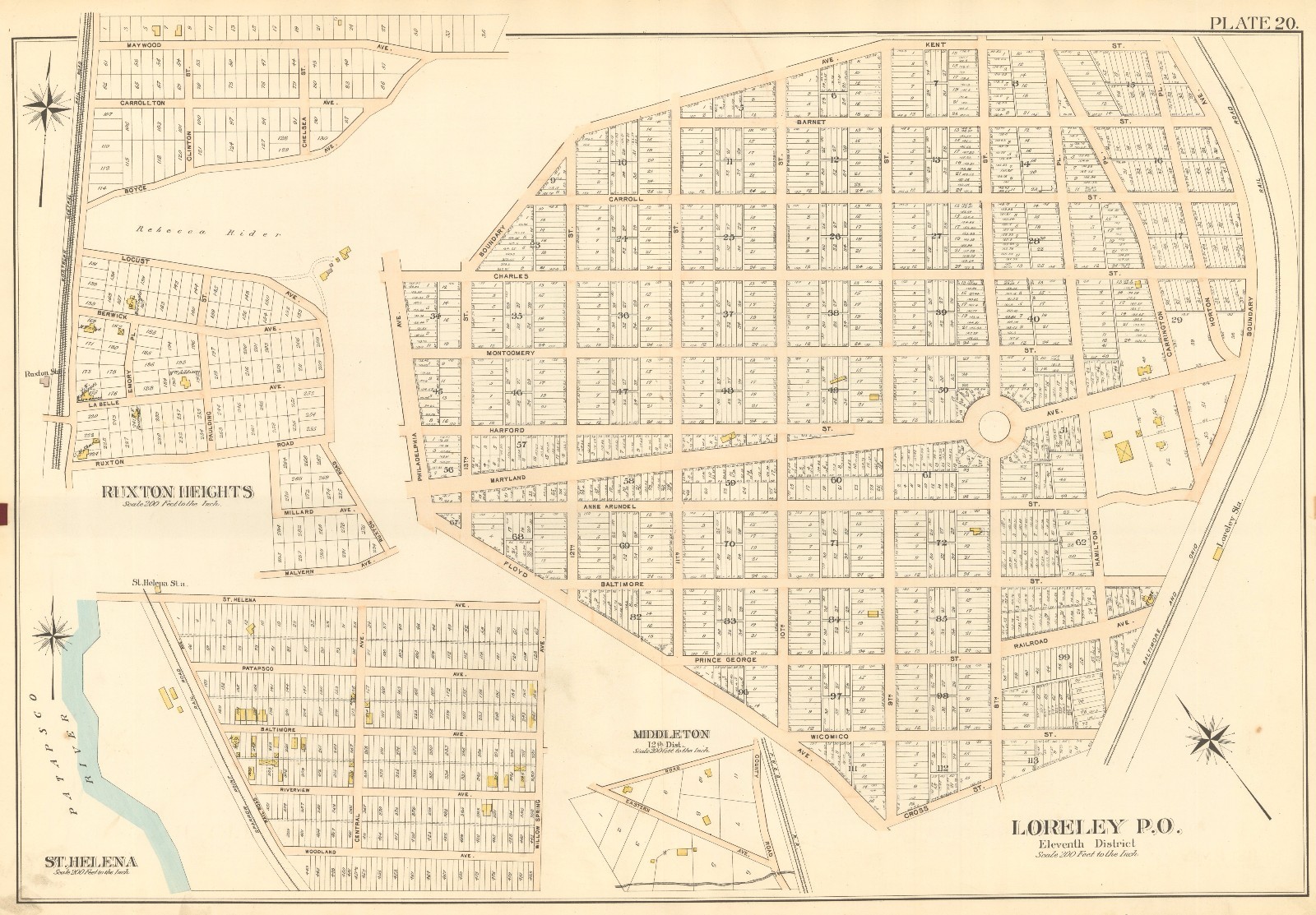 1915 ST. HELENA LORELEY, RUXTON HEIGHTS BALTIMORE COUNTY MARYLAND ATLAS MAP