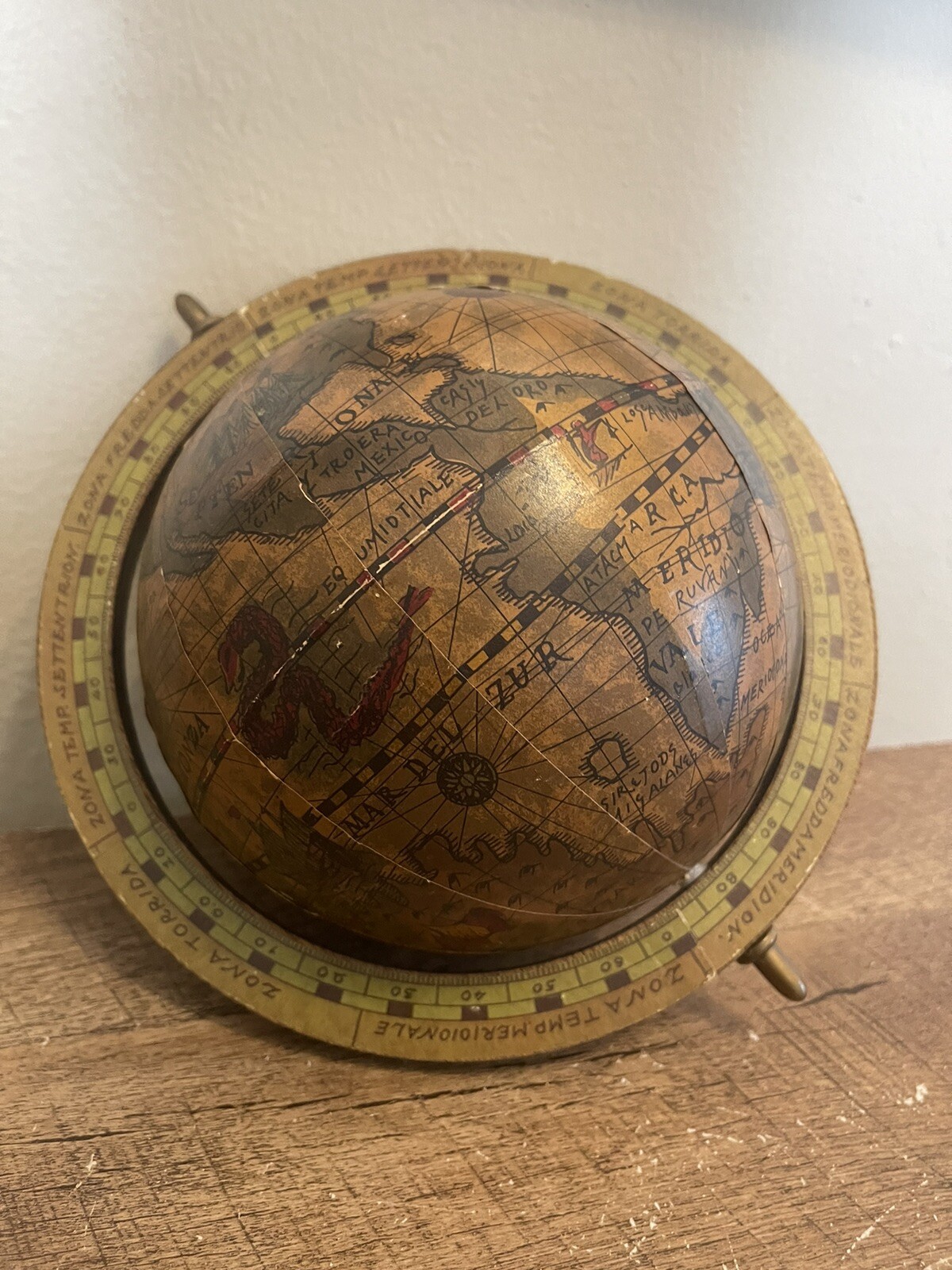 Vintage Wooden Globe with Zodiac Signs