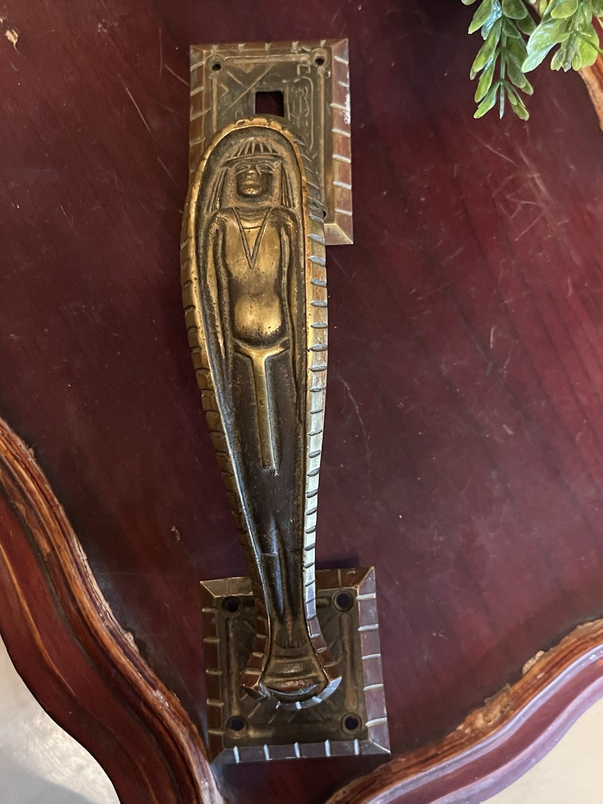 Rare C.1920 Ornamental Cast Brass ART DECO EGYPTIAN REVIVAL “MUMMY” Door Handle