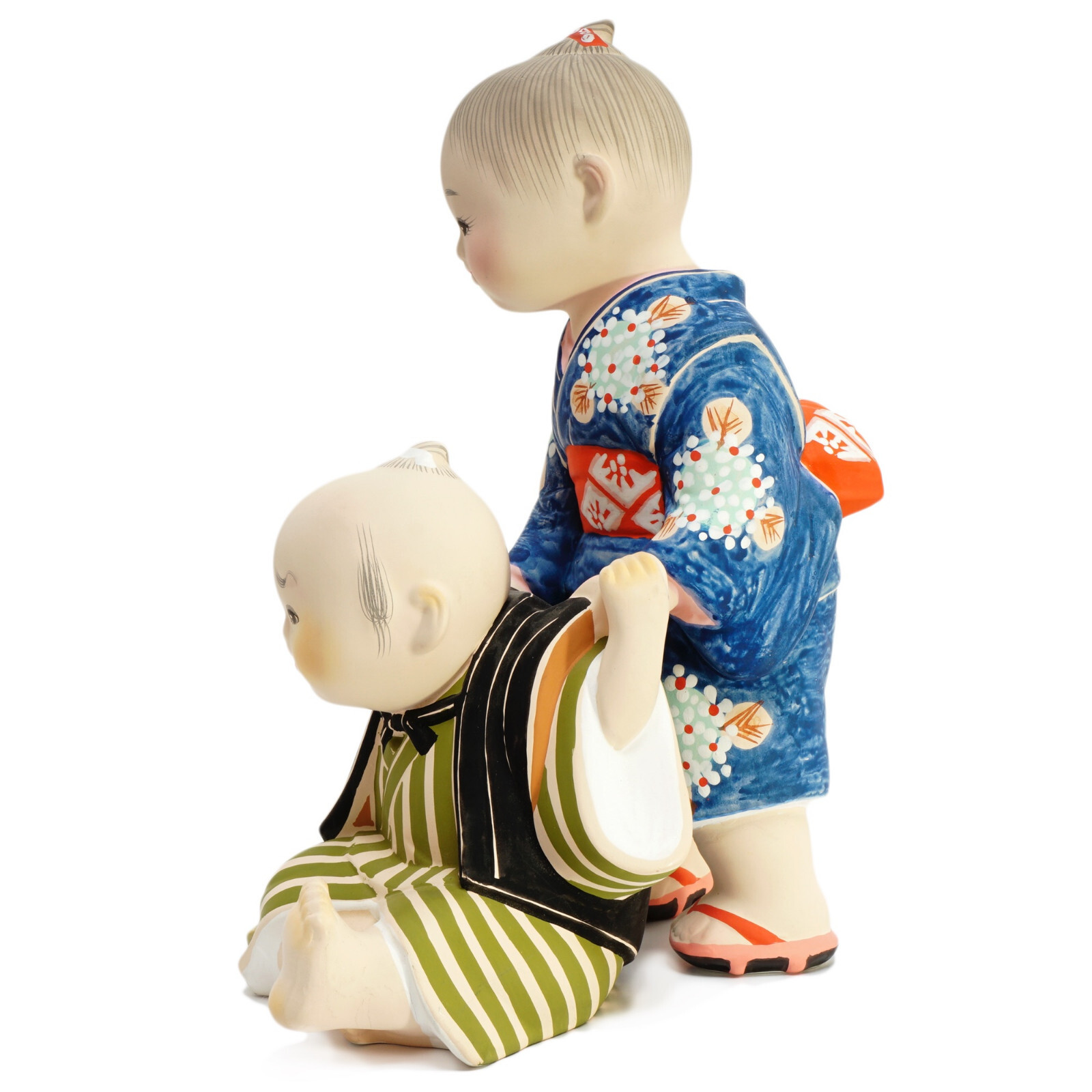 HAKATA Doll Figurine Hand Painted Chalkware Young Brother & Sister Japan