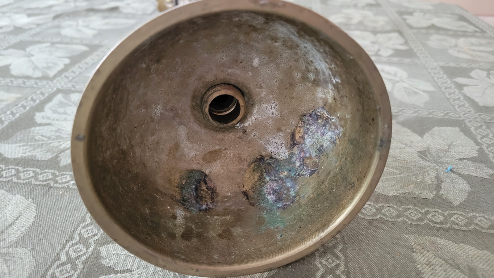 Antique Japanese Solid Brass Temple Candle Holder, 18 3/4″ tall