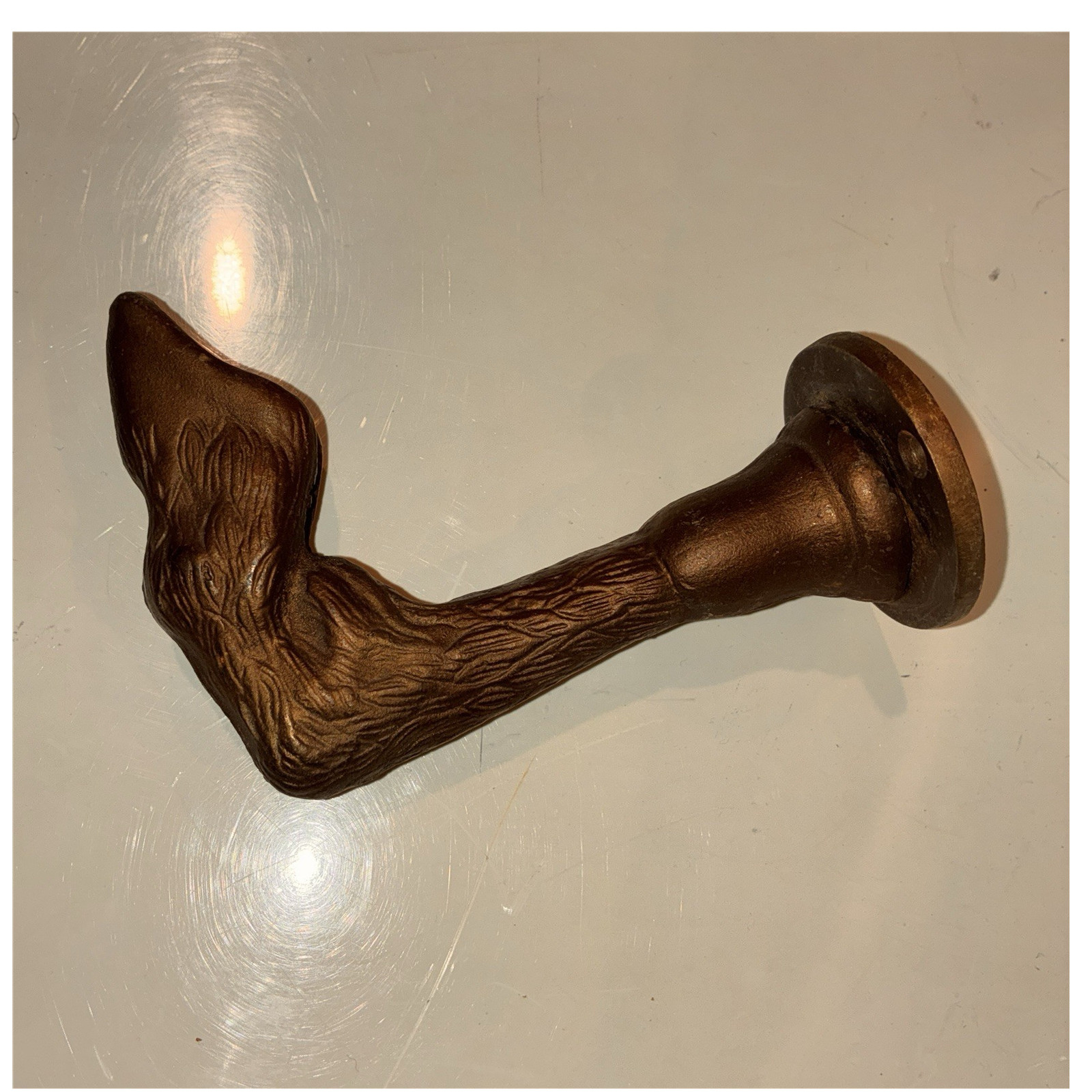 Cast Metal hoof coat hook bronze goat leg 7 in with Round Mount Base, 1 Piece