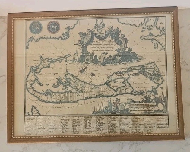 Vintage Decorative Copy of John Ogilby’s 1671 Map Of BERMUDA Framed 17×13