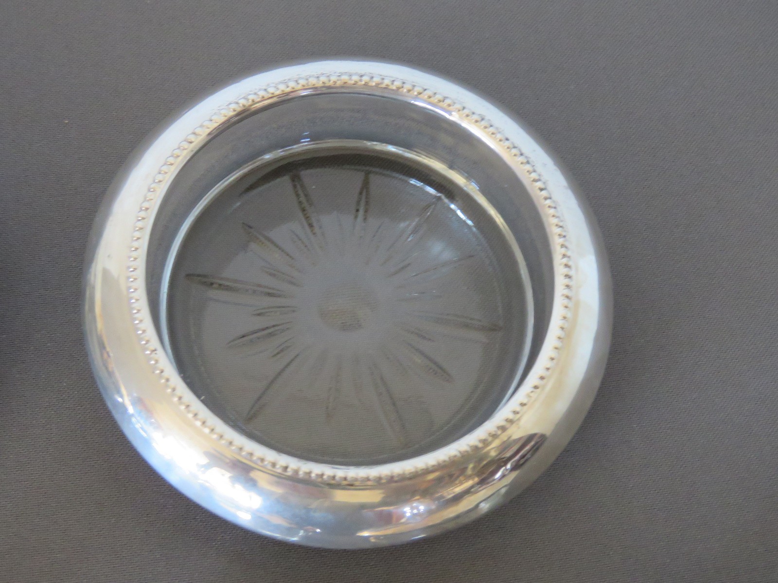 5-Vintage Frank M. Whiting &Co. Sterling Silver & Glass Starburst Beaded Coaster