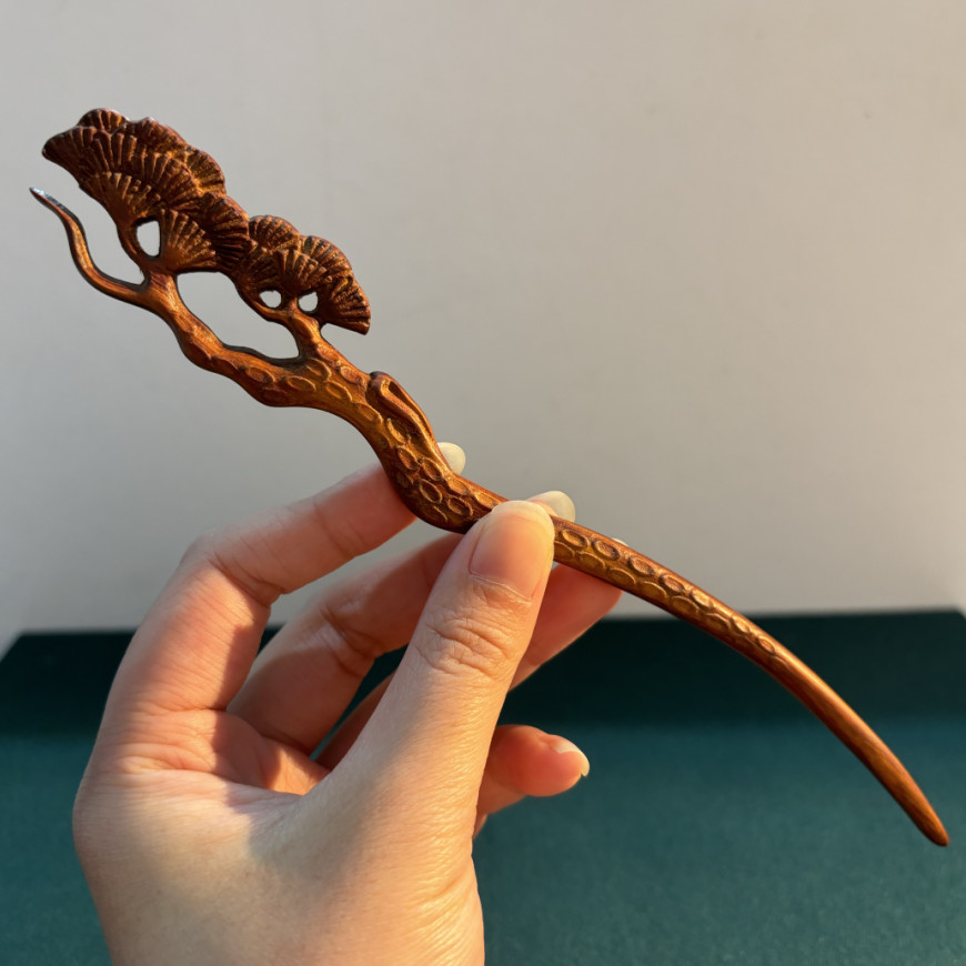 Red Sandalwood Hair Stick Chinese Style Classic Vintage Updo Hairpin