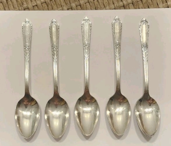 Five 1937 Rogers Silverplate Cotillion Collection Serving Spoons