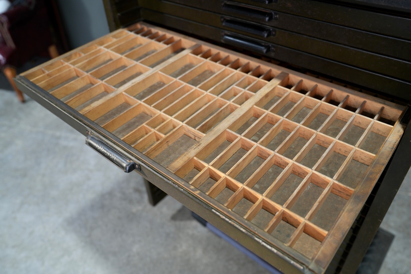 Antique Printers Typeset Tray Drawer Vintage Metal Cabinet Wood Letterpress
