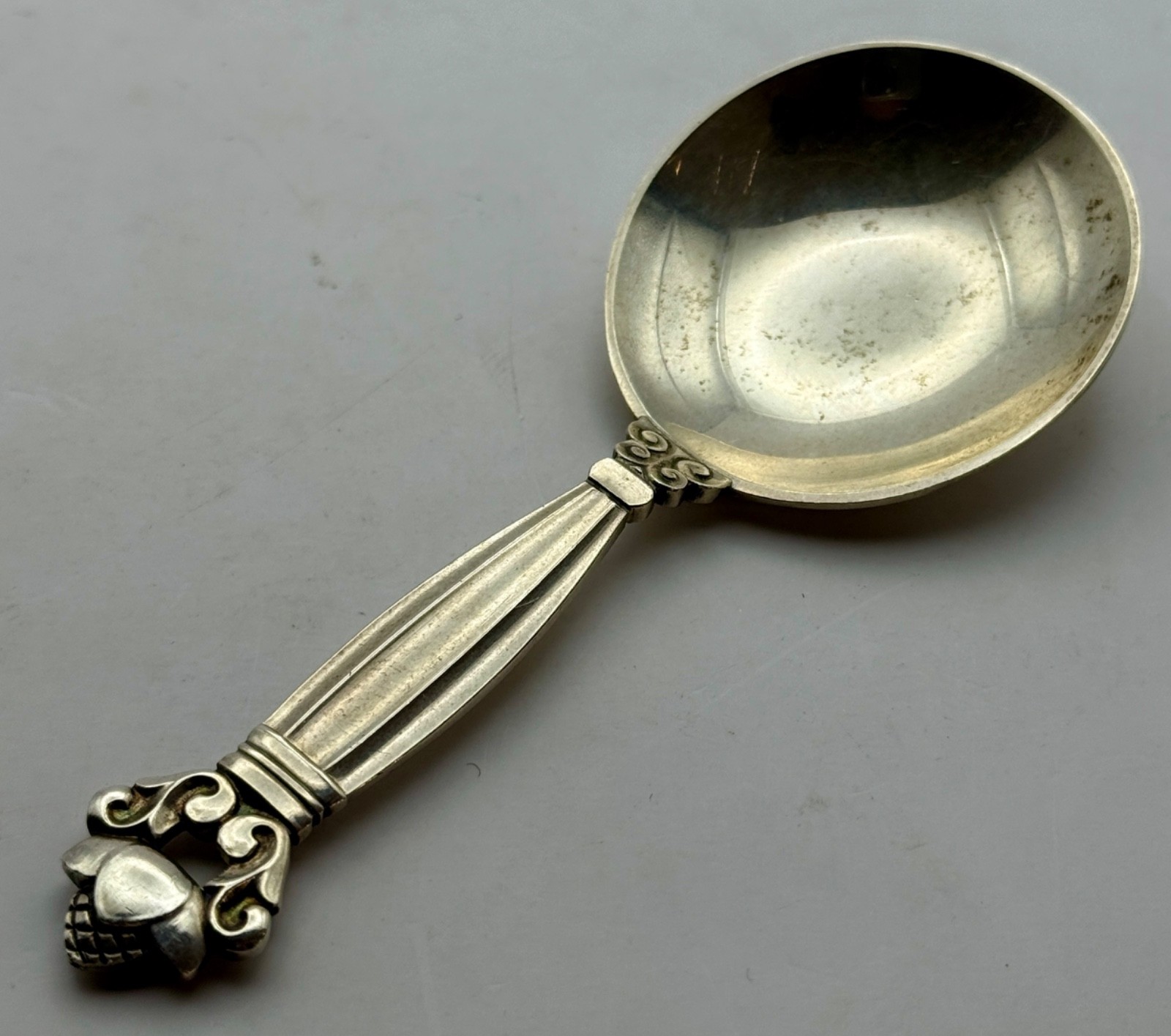 Georg Jensen “Acorn” Tea Caddy Spoon , 4”, 26.3g, Classic Design.