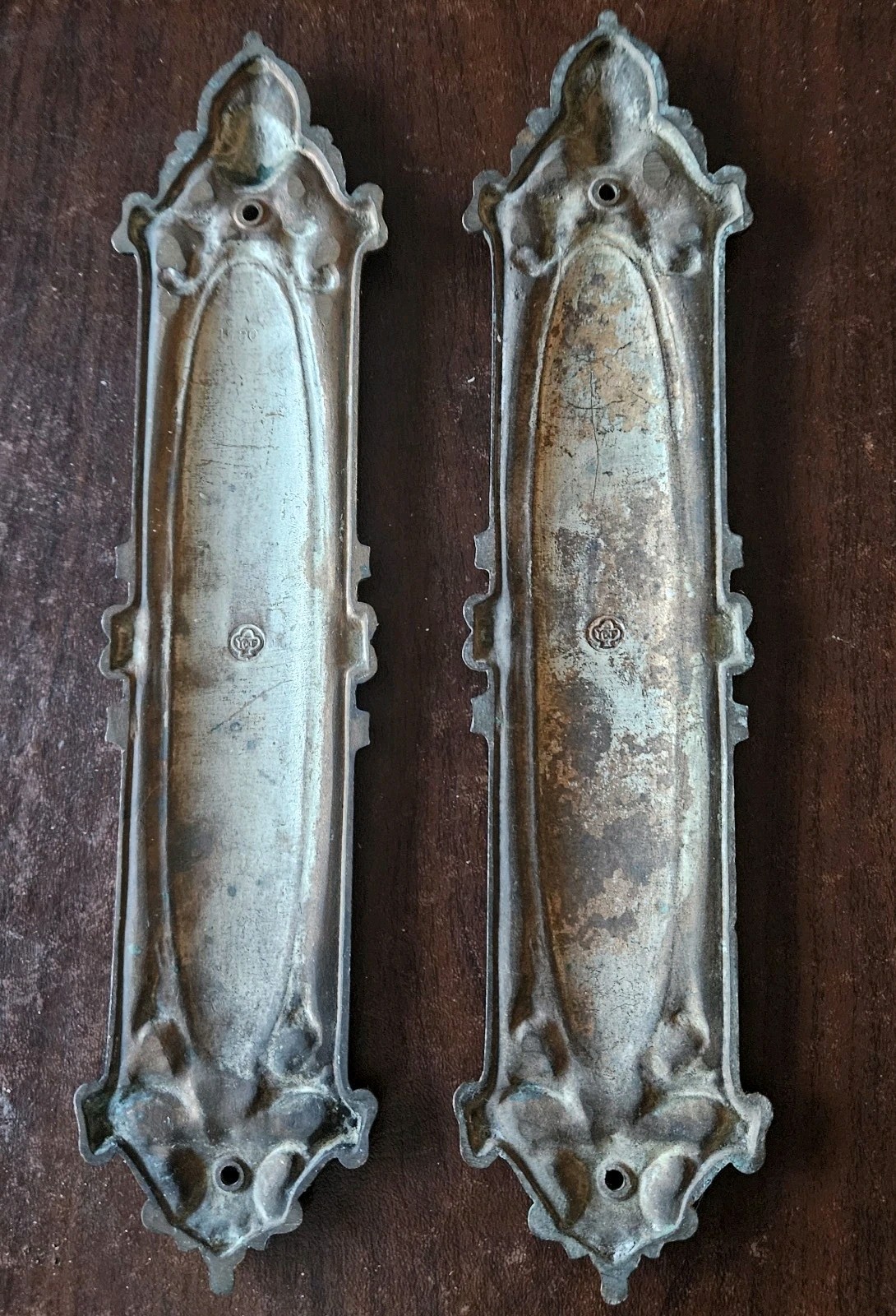Antique Yale & Towne Largo Pattern Solid Cast Brass Double Door 13″ Push Plates