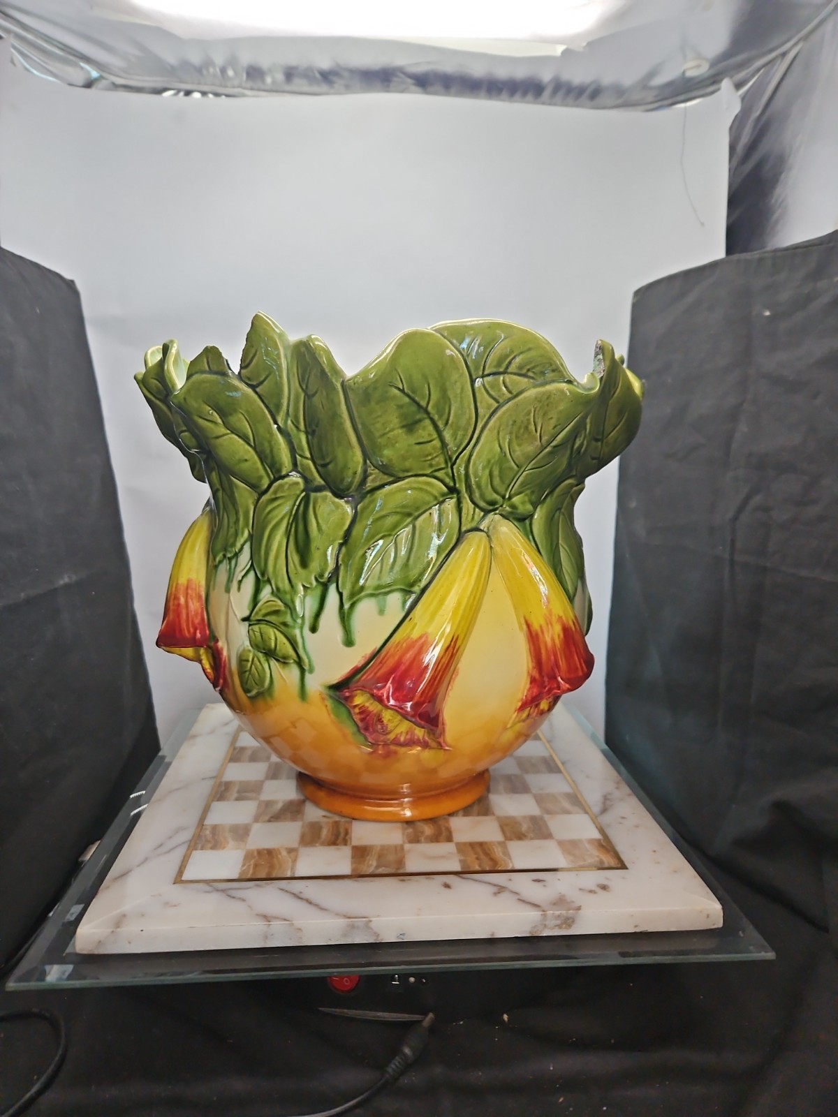 Antique Bretby Art Pottery Large Majolica Floral Relief Jardiniere c1899