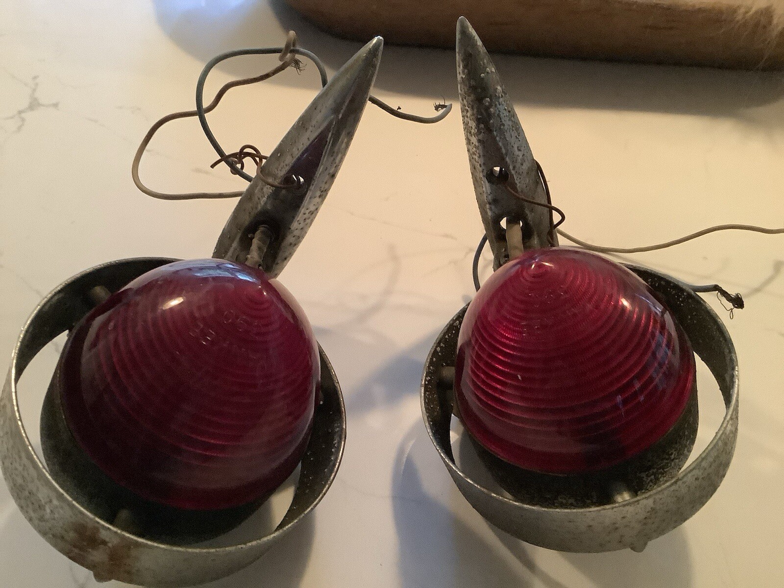A Pr. Of Vintage Yankee 390 Tri-bar Mirror Turn Signal Lights With Base