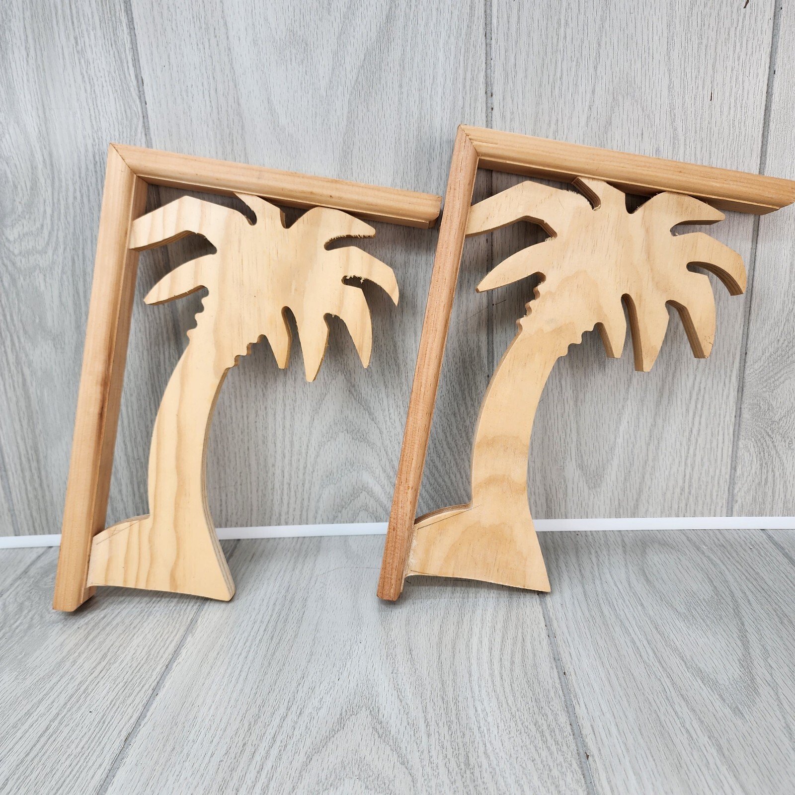 Pair of Pine Wood Palm Trees 8.5×11.5 Scroll Corbels Shelf Brackets Unfinished