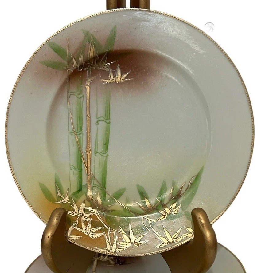 Japanese Mirage Nippon Plates 7.25”Bamboo Gold Trim Lot Set Of 4 Japan 1940-50s