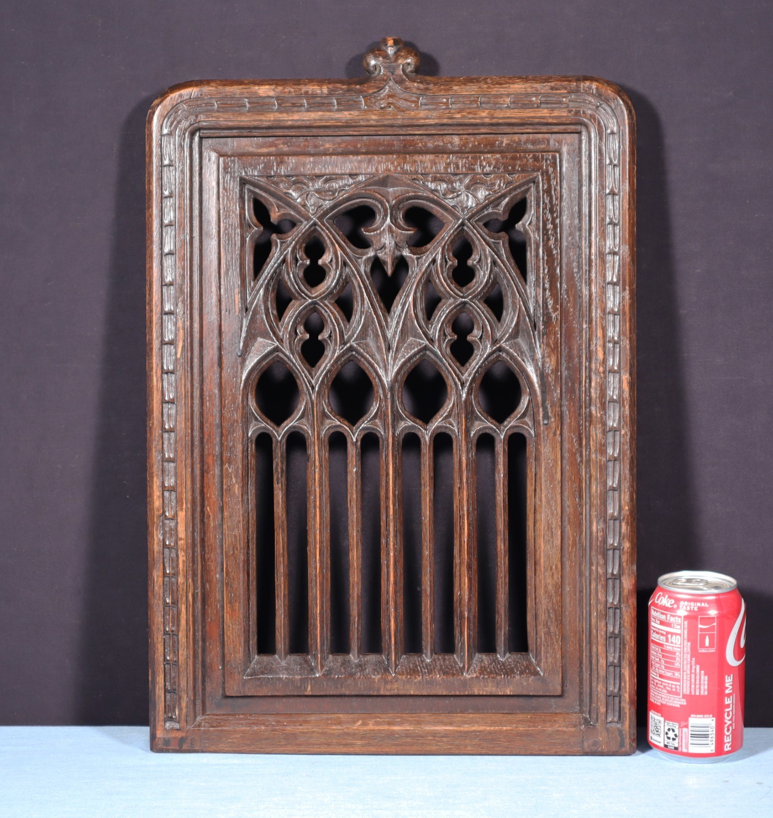 French Antique Gothic Revival Panel in Solid Oak Wood Salvage Early 1900’s