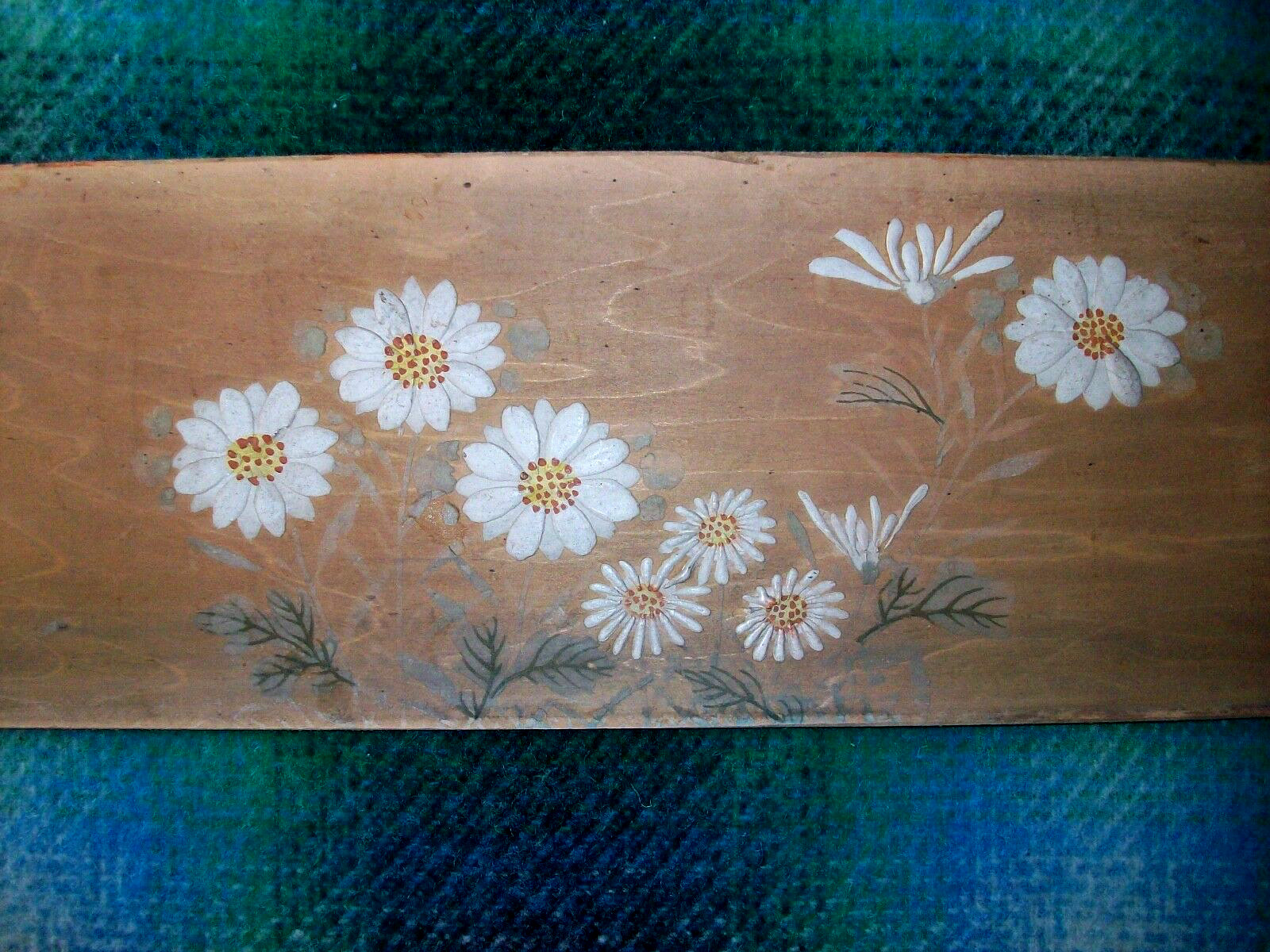 Antique Original Japanese Floral Painting on Wood c. 1890 Unsigned Japan Asian